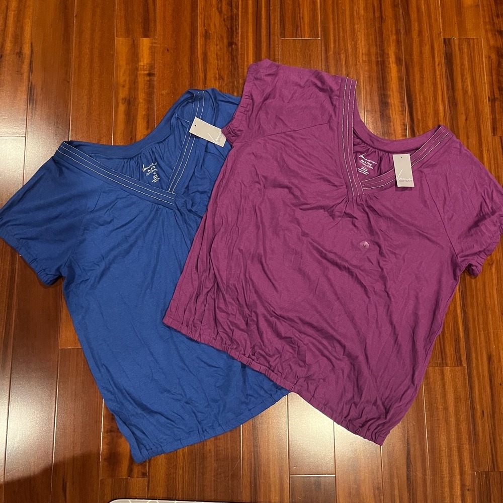 Lane Bryant T-Shirt Tops Purple‎ Blue Rhinestone V-Neck Two Pack New Plus Sz 14